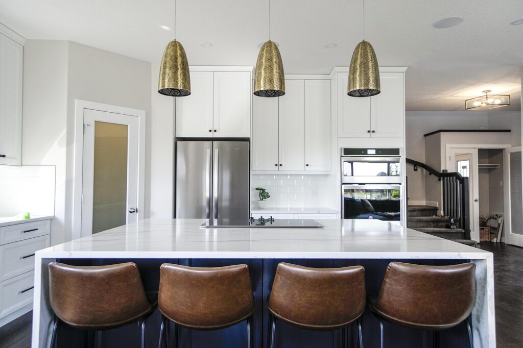 kitchen, bar stools, decor, apartment, home, sit, chair, interior, design, modern, decoration, white, marble, countertop, island, room, contemporary, bright, modern kitchen, kitchen, kitchen, kitchen, kitchen, kitchen, countertop, countertop, modern kitchen, modern kitchen, modern kitchen, modern kitchen