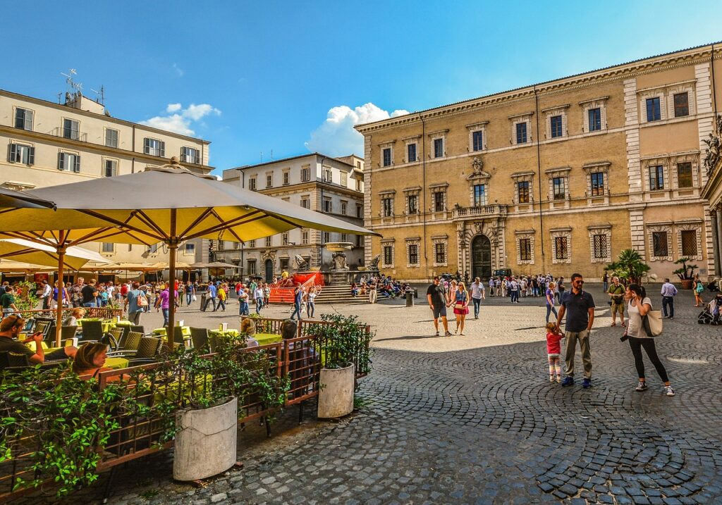 trastevere, rome, italy, italian, roman, family, tourism, cafe, umbrellas, piazza, square, urban, travel, outdoor, restaurant, tables, vacation, historic, city, patio, fountain, sunny, brown umbrella, trastevere, trastevere, trastevere, trastevere, trastevere